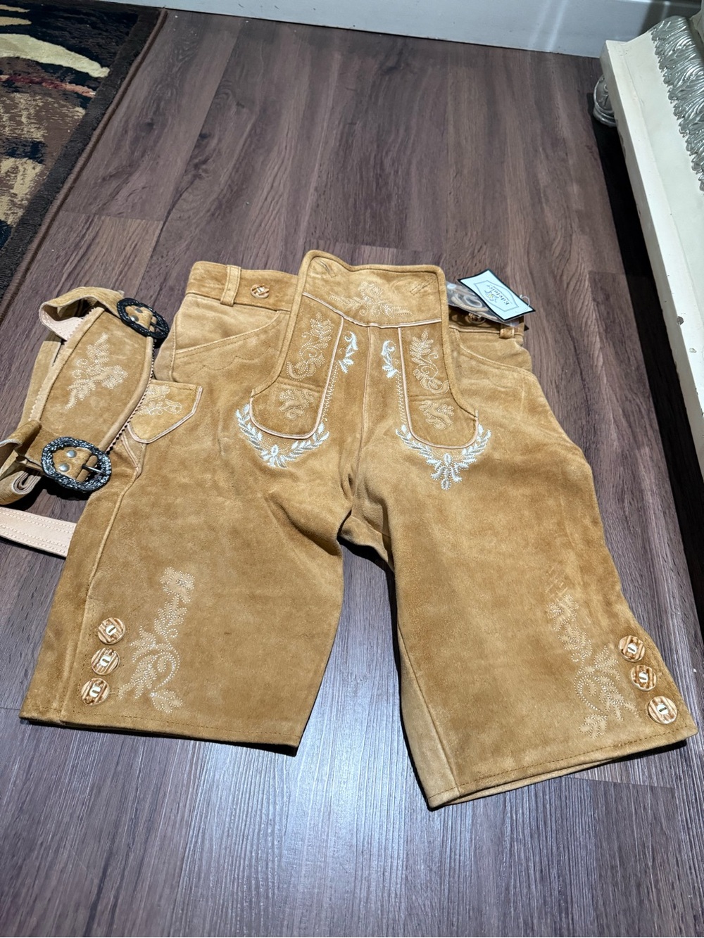 Men's Embroidered Tan Suede Shorts